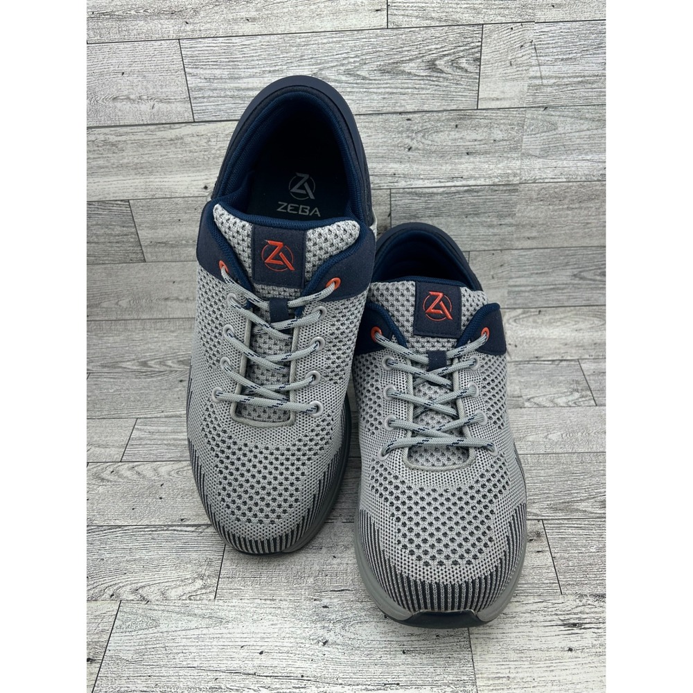 ZEBA Men's Athletic Shoes Gray Navy Orange Lace Up‎ Knit Sneakers Size 8.5